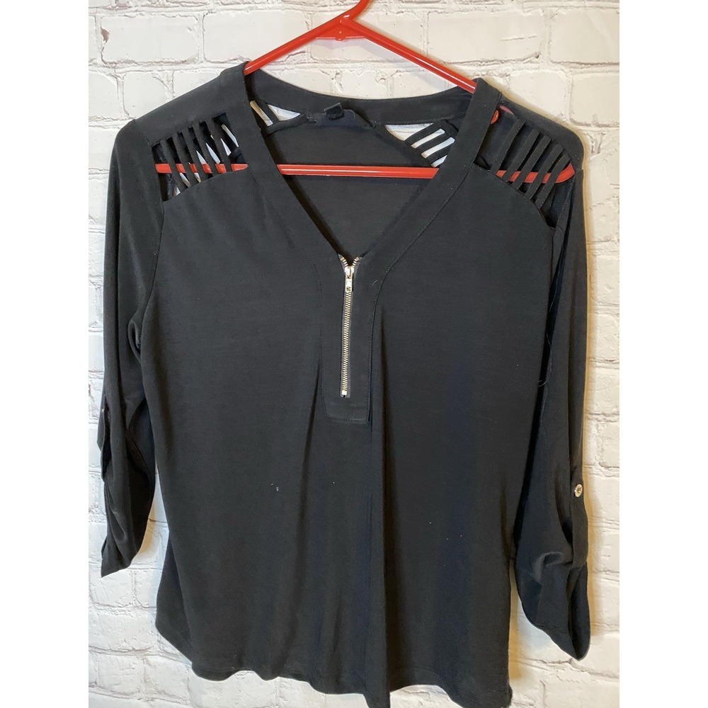 Women's Black Lightweight Blouse‎ Zipper Front Size Medium